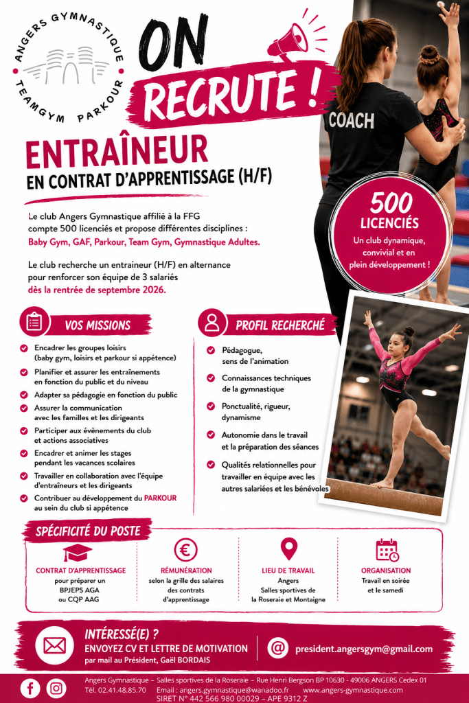 📢RECRUTEMENT – ENTRAÎNEUR(E) EN&nbsp;FORMATION📢